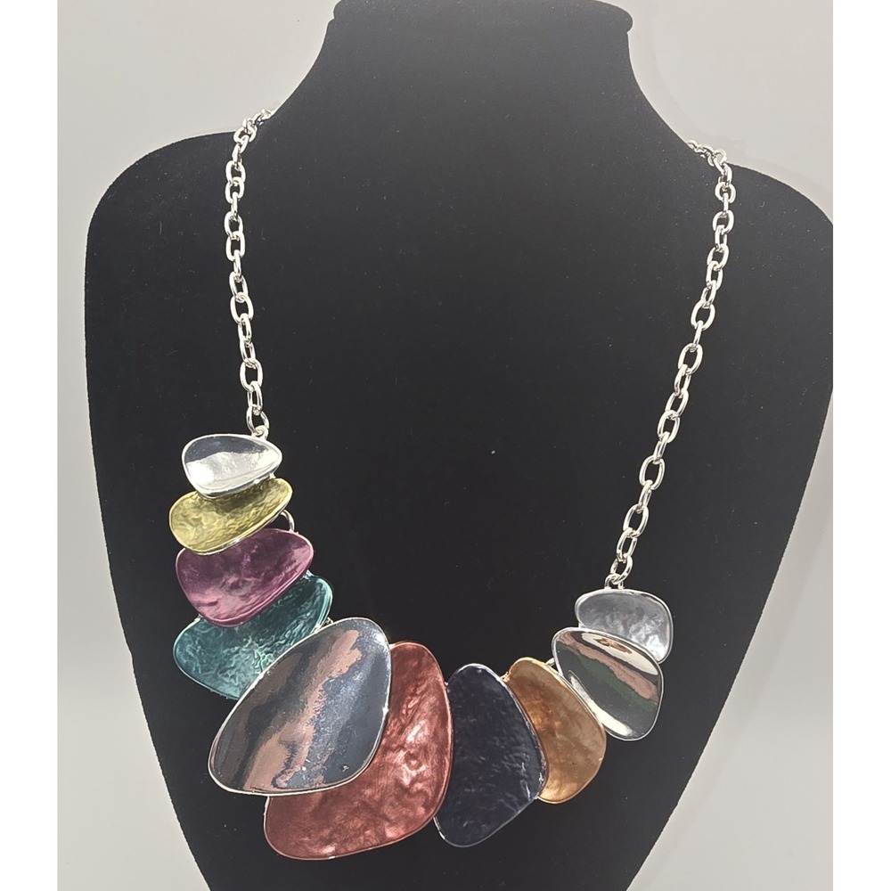 Unbranded Silver Tone Necklace With Purple Green Coral‎ Orange NWT -478